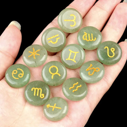 12-Piece Mini Chakra Stones Set – Natural Amethyst, Quartz & Semi-Precious Crystals with Zodiac Symbols