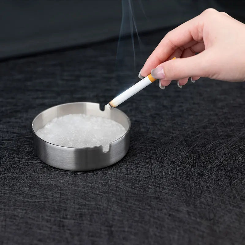 Tabletop Stainless Steel Ashtray – Modern Silver Design with Slot