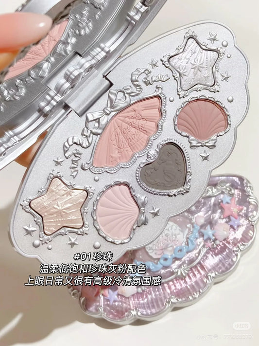 Flower Knows Shell Pearl Eyeshadow Palette – 6 Dreamy Shades, Endless Glow