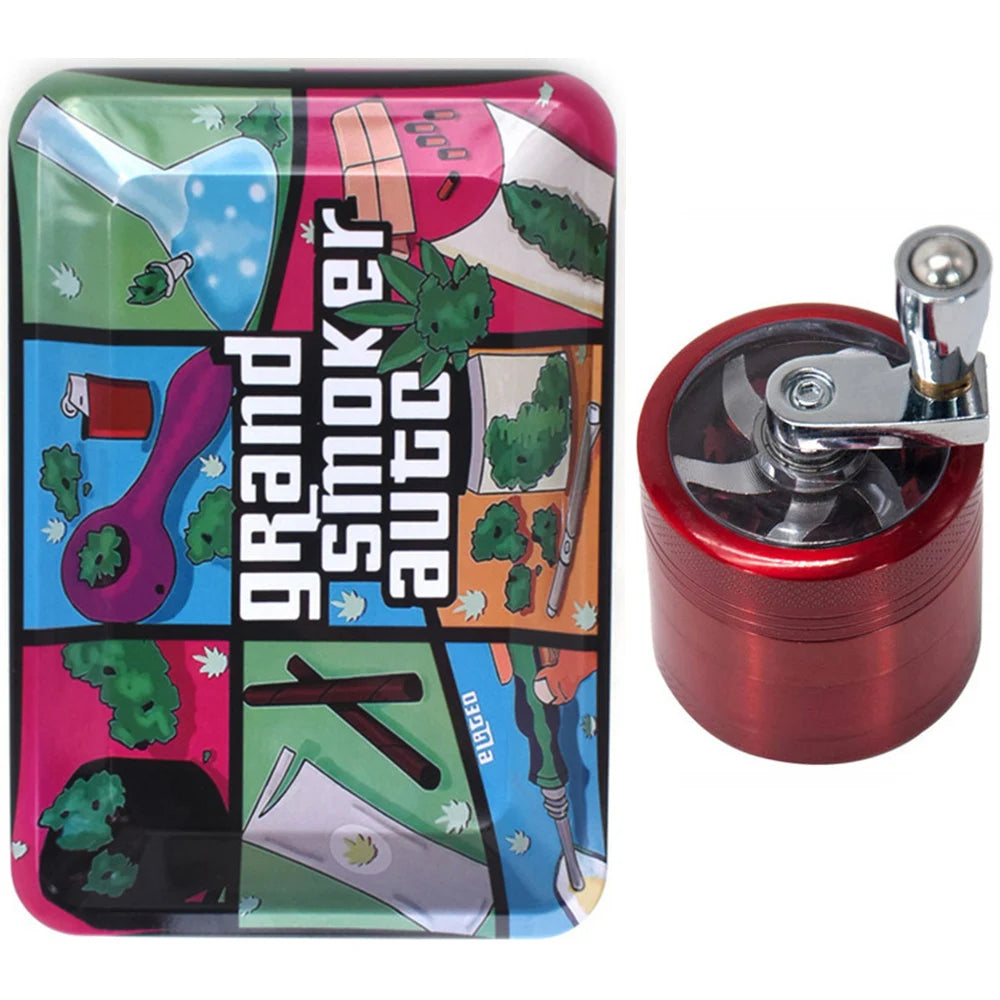 40mm Herb Grinder & Metal Rolling Tray Kit – 7x5 inch Portable Spice & Herb Tool Set
