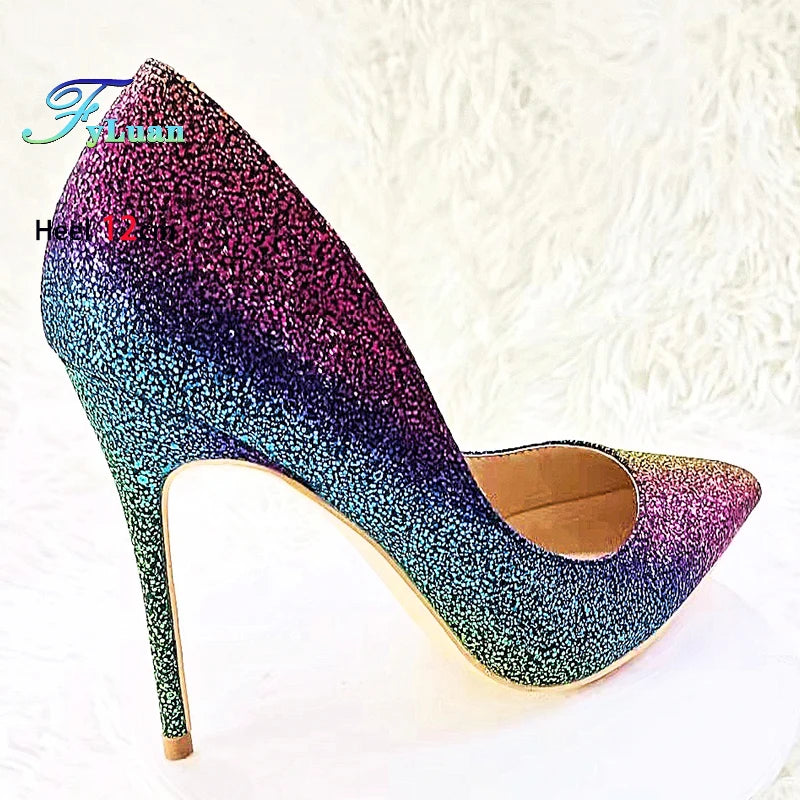 Gradient Glitter Pointed Toe High Heel Pumps