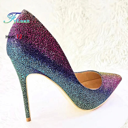 Gradient Glitter Pointed Toe High Heel Pumps