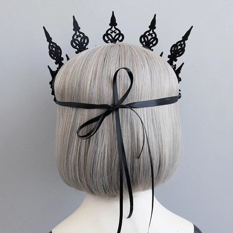 Vintage Gothic Rose Crown – Black Witch Headband Tiara