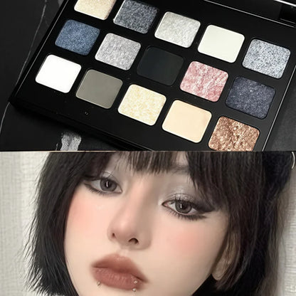 15-Color Pearl Glitter Eyeshadow Palette – Smoky, Cool-Toned, Waterproof Makeup