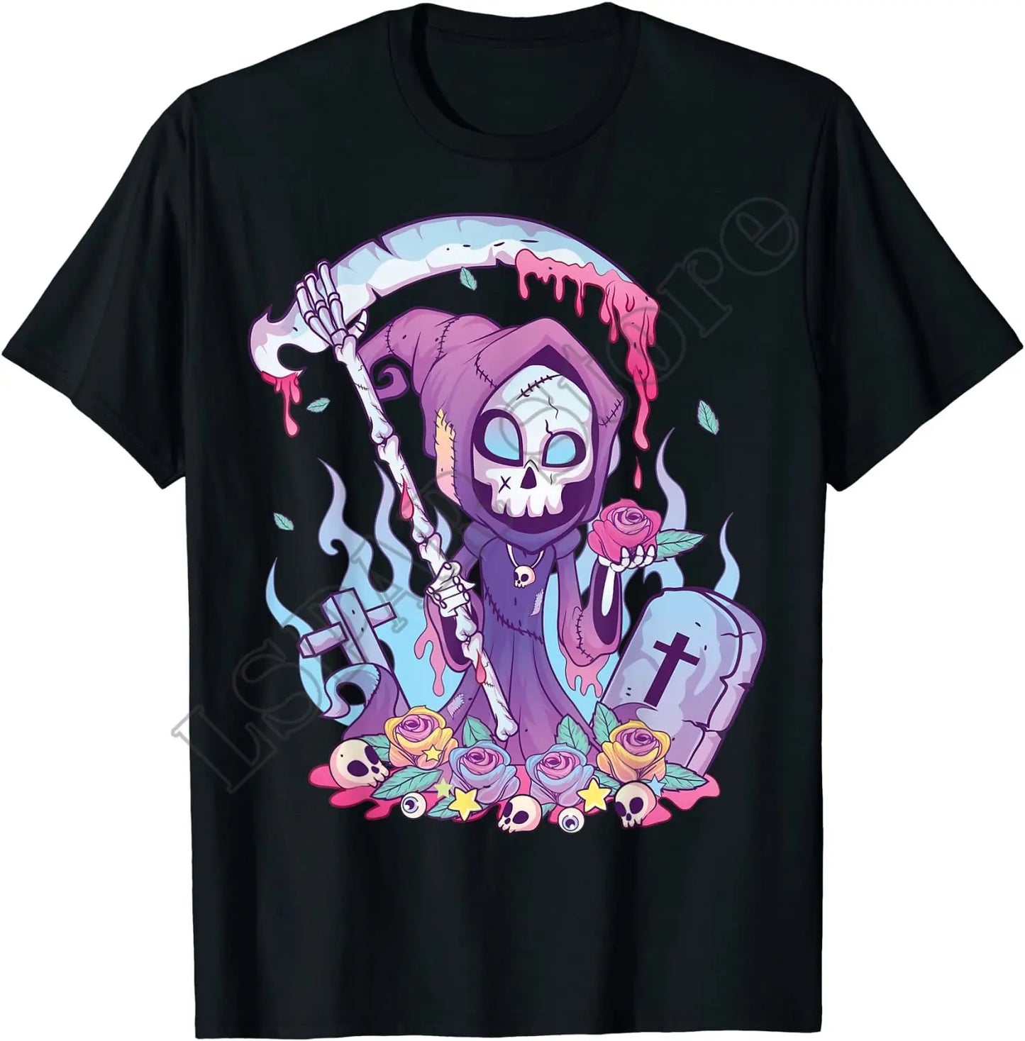 Pastel Goth Grim Reaper T-Shirt – Kawaii Occult Streetwear Tee