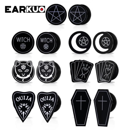 Acrylic Cat OUIJA Ear Plugs – Witch Poker Tunnels & Stretchers (2PCS)