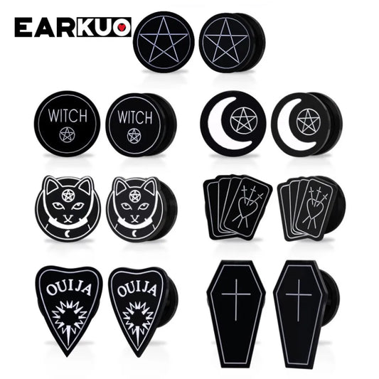Acrylic Cat OUIJA Ear Plugs – Witch Poker Tunnels & Stretchers (2PCS)