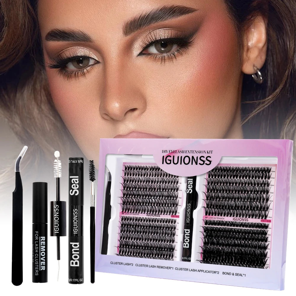 Mixed Cluster Lash Extension Kit – 30D + 40D | 60P + 80P | Glue, Remover, Sealant, Tweezers & Brushes