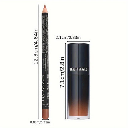 2pcs/Set Smooth Lip Liner+Lip Oil Set Lip CoSmooth Lip Liner + Lip Oil Duo Set – Long-Lasting, Moisturizing, and Plumpingmbo Waterproof Lip Liner  Makeup, Long-Lasting Moisturizing Lip Makeup Lip Plump