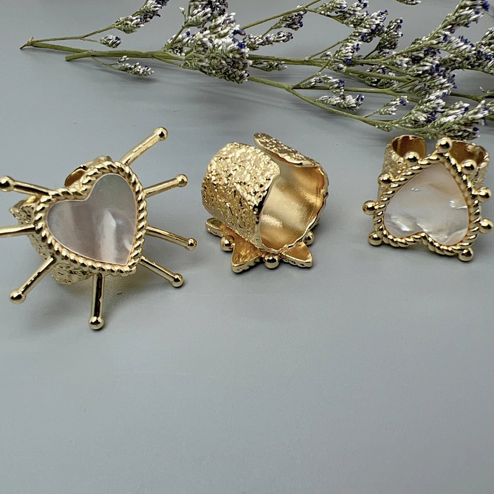 Natural Sea Shell Heart &amp; Star Adjustable Rings – Ocean-Inspired Elegance