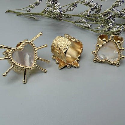 Natural Sea Shell Heart &amp; Star Adjustable Rings – Ocean-Inspired Elegance