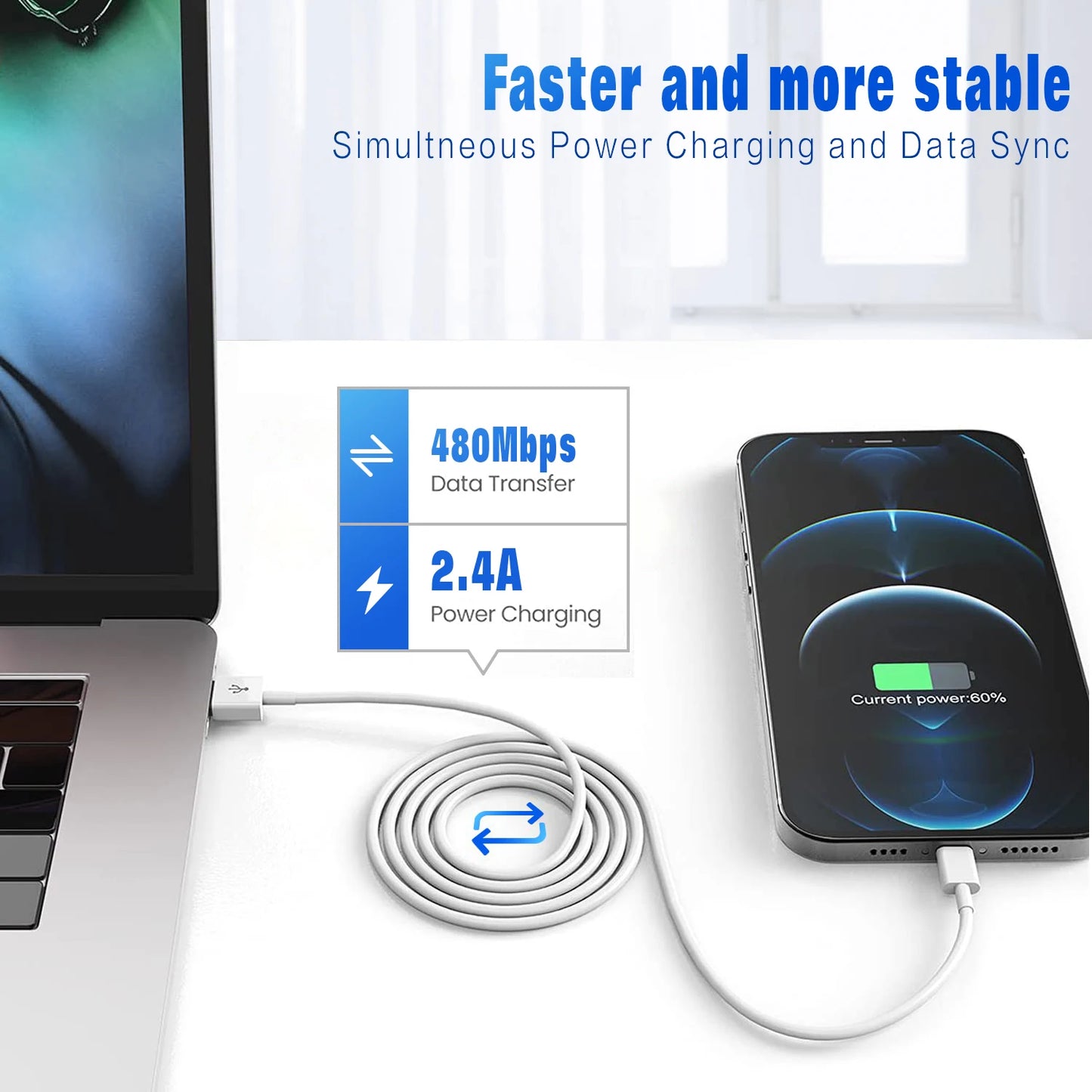 3A USB Fast Charging Cable for iPhone – 3ft / 6ft
