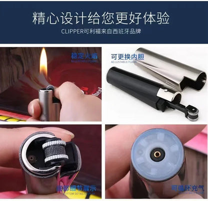 Metal Clipper-Style Butane Lighter – Sand Wheel Igniter (12-Pack)