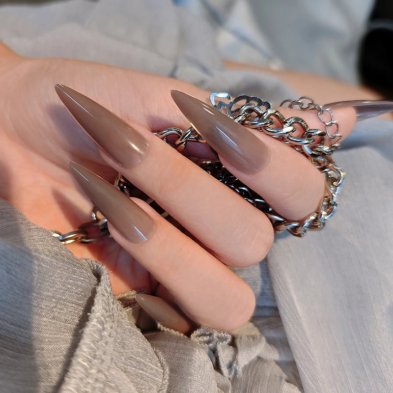 Extra Long Black Stiletto Press-On Nails – 24pc Modern French Style Set 🖤✨