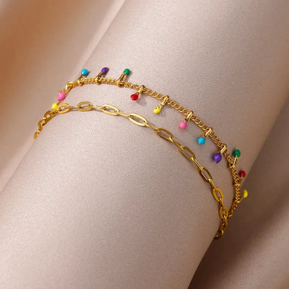 Boho Drop Anklet – Women’s Gold Stainless Steel Wedding & Aesthetic Jewelry (20+5cm)