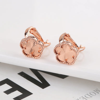 Luxury Five-Leaf Flower Jewelry Set – Double-Sided Shiny Metal Clover Design