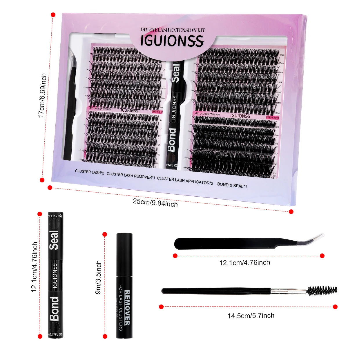 Mixed Cluster Lash Extension Kit – 30D + 40D | 60P + 80P | Glue, Remover, Sealant, Tweezers & Brushes