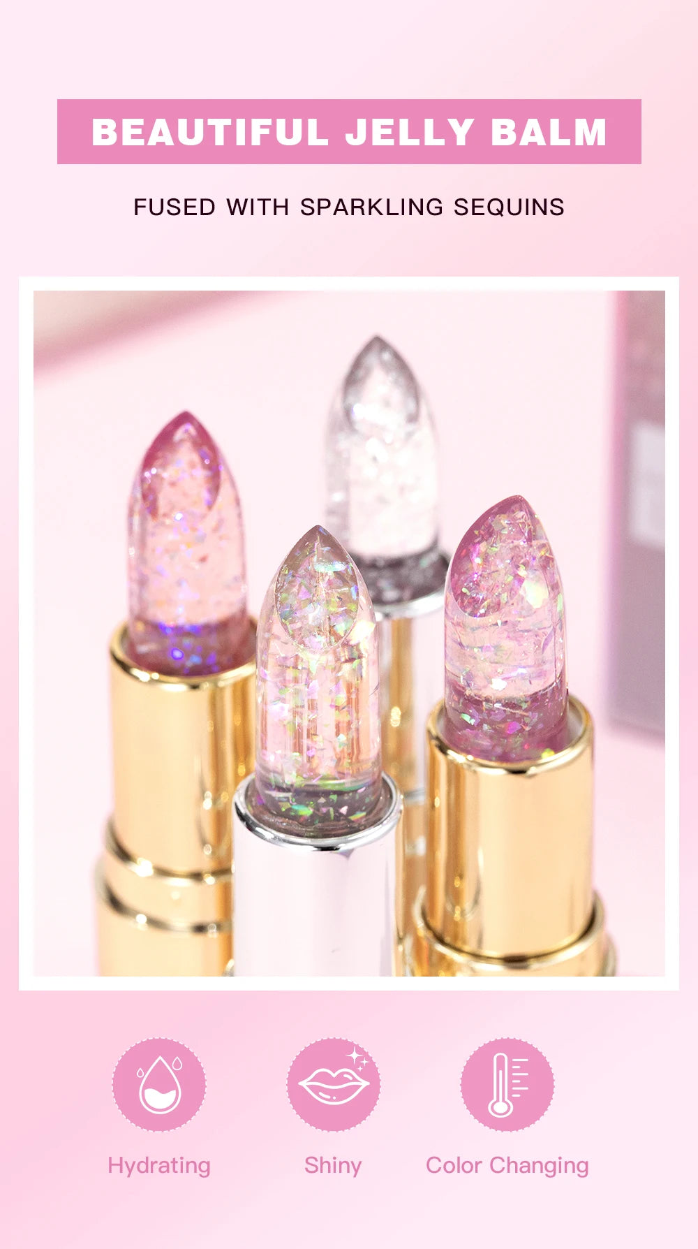 Glitter Crystal Jelly Lipstick – Color-Changing Moisturizing Lip Tint Balm