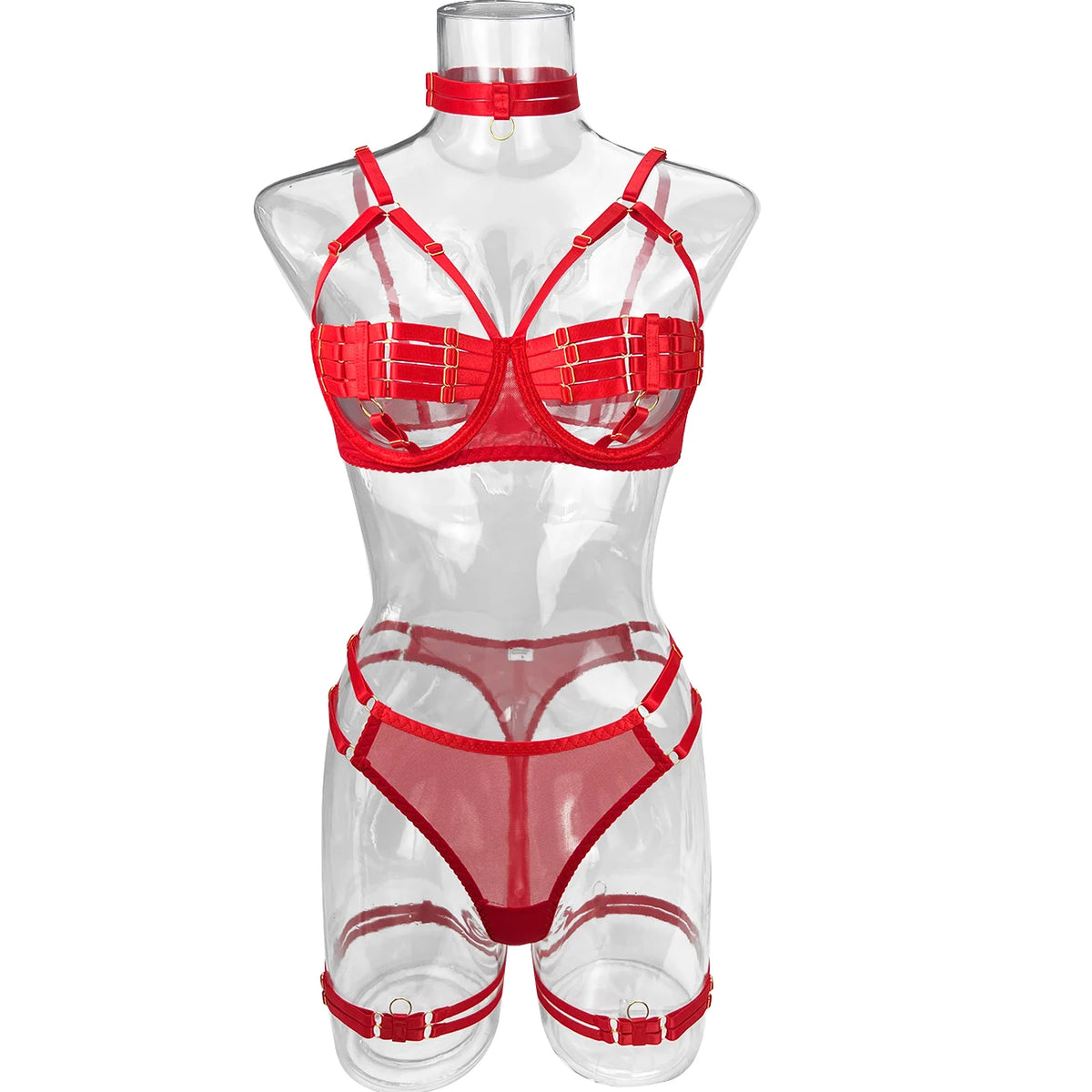 5-Piece Hollow Lingerie Set – Sensual Open Bra & Brief Outfit