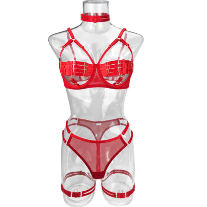 5-Piece Hollow Lingerie Set – Sensual Open Bra & Brief Outfit