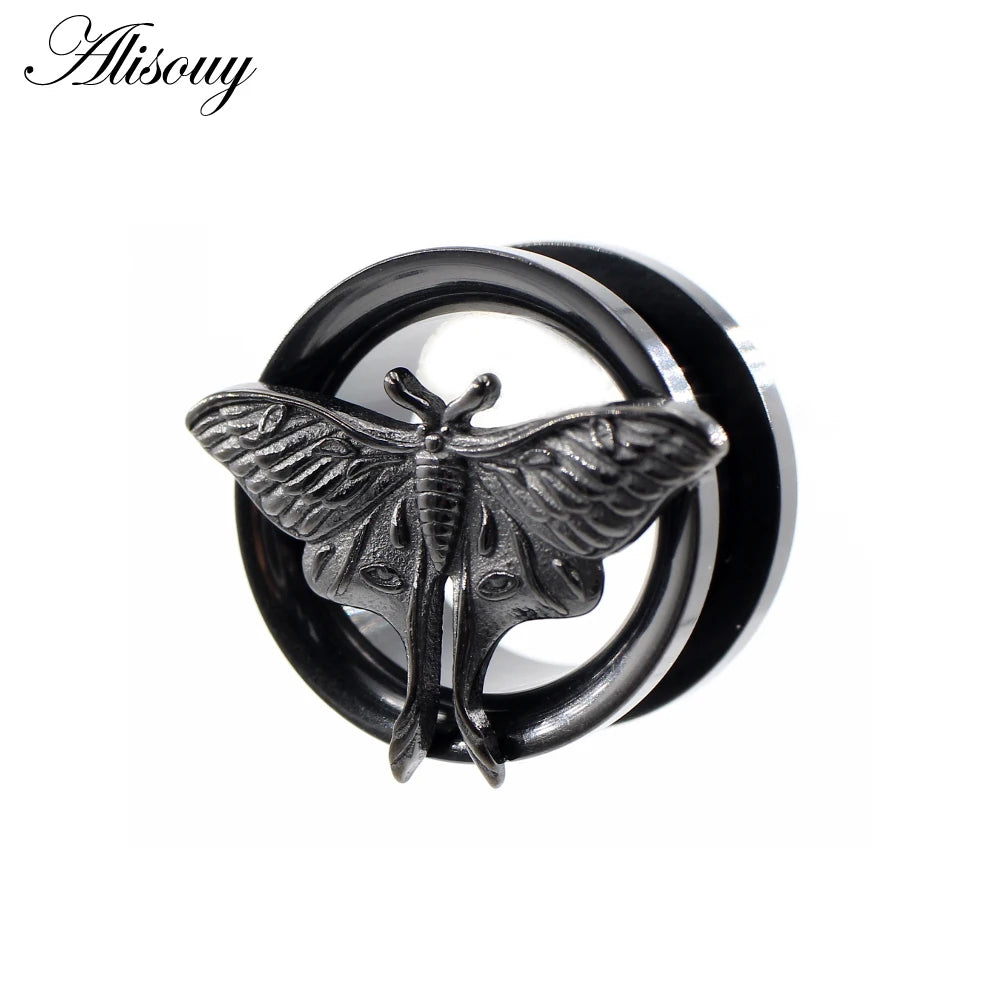 Stainless Steel Butterfly Thread Ear Tunnels – Plug & Stretcher Jewelry (1PC)