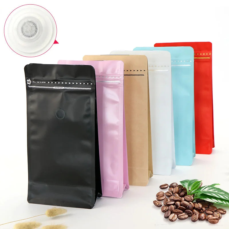 Block Bottom Stand-Up Coffee Pouch – Aluminum Foil Ziplock with Valve