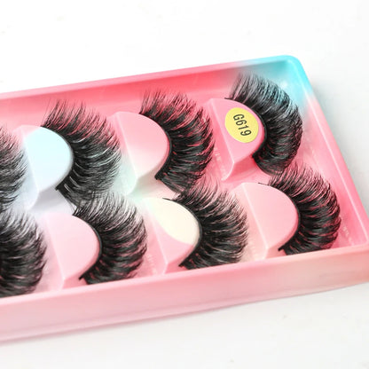 False Eyelash Kit – 3/5 Pairs Fluffy Mink Lashes with Tweezer & Brush