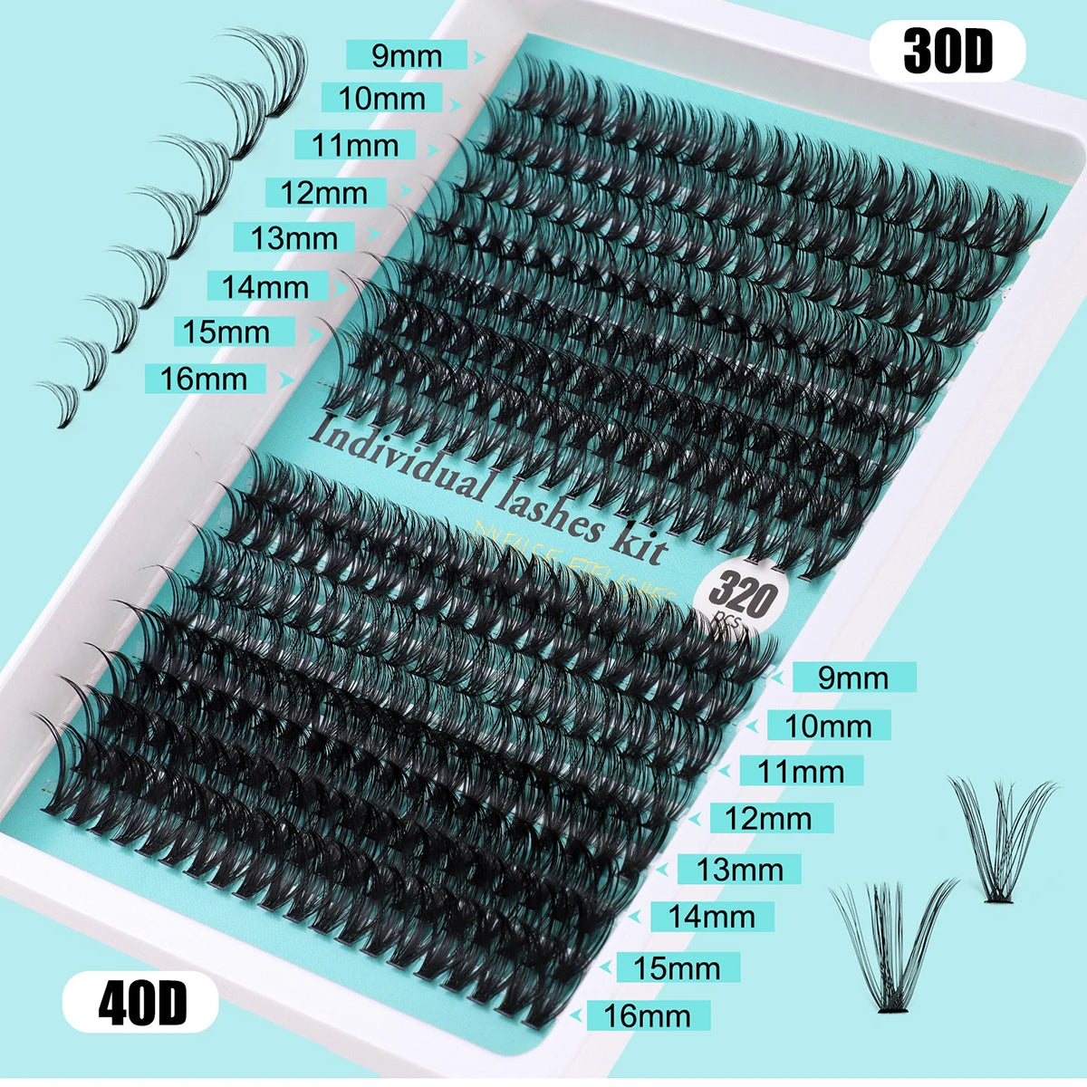 Individual 20–100D Cluster Lashes – 280pcs Mixed Tray Volume Extensions
