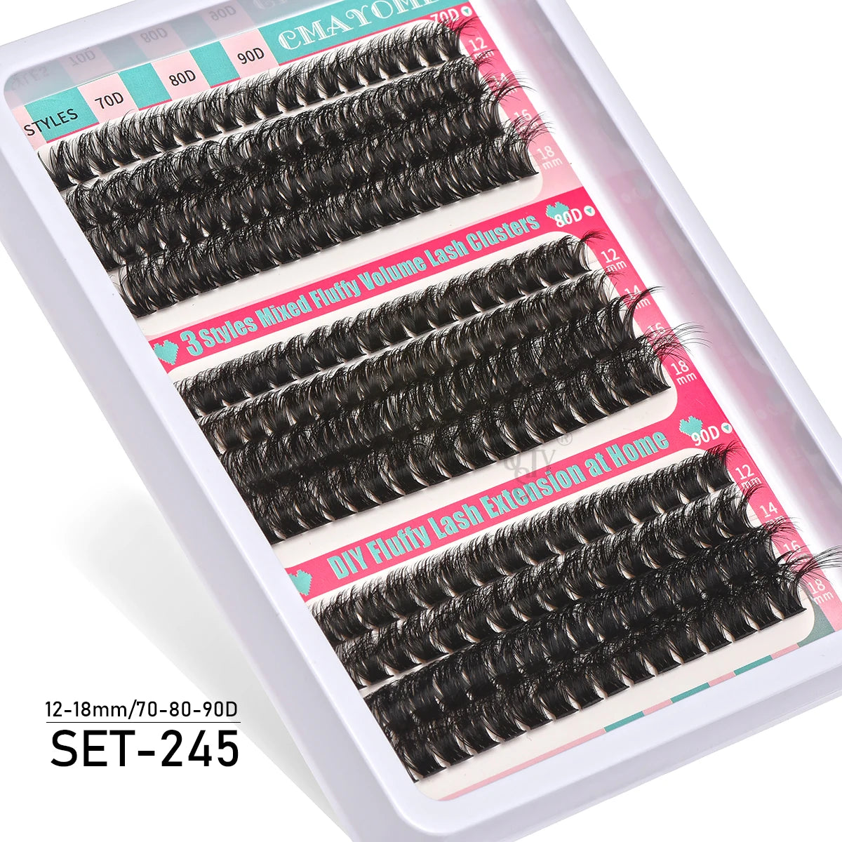 Individual 20–100D Cluster Lashes – 280pcs Mixed Tray Volume Extensions