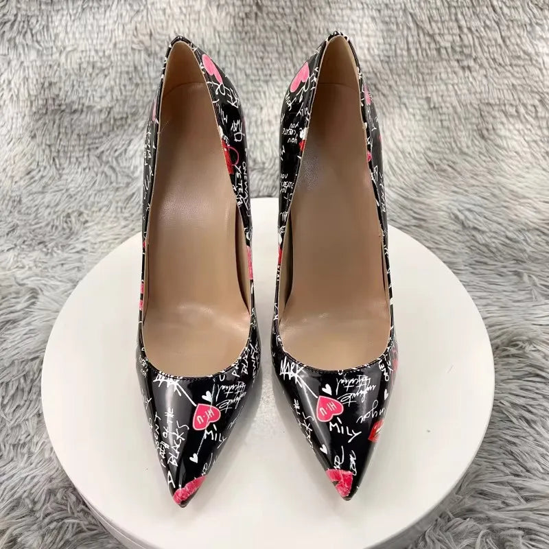 Graffiti Print Pointed Toe Stiletto Heels