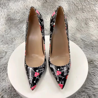 Graffiti Print Pointed Toe Stiletto Heels