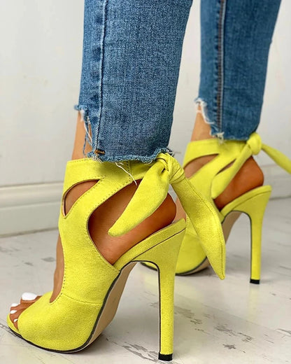Lace-Up Peep Toe Ankle Strap High Heels