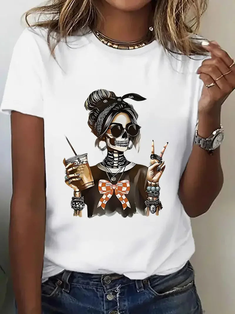 Women's Skeleton Graphic Halloween T-Shirt