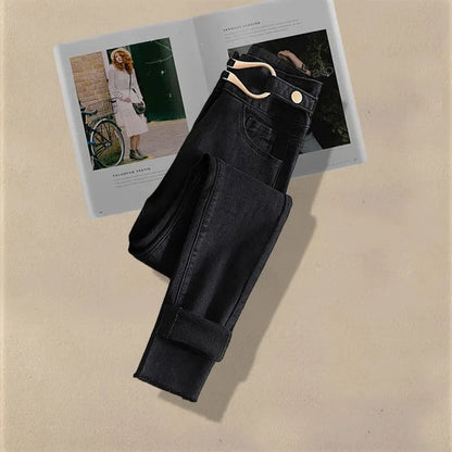 Korean Fashion Two-Piece Set – Fake Layered Shirt Top & Slim Fit Jeans