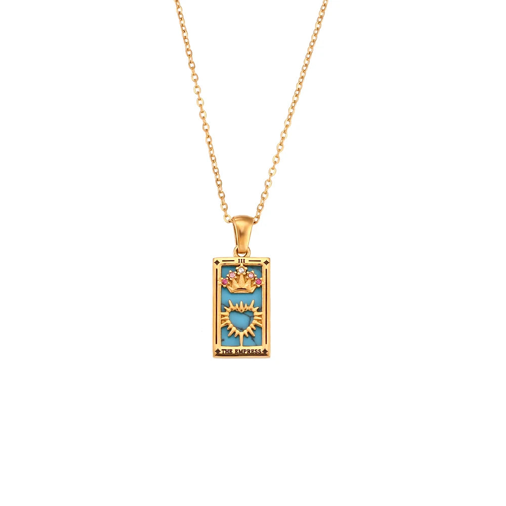 Stainless Steel Moon & Sun Tarot Necklace – Colorful Geometric Pendant