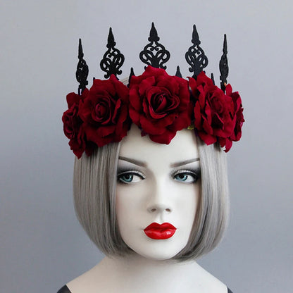 Vintage Gothic Rose Crown – Black Witch Headband Tiara
