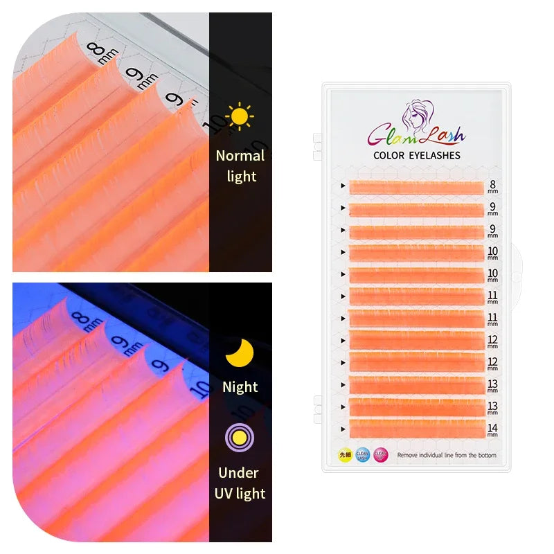 UV Blue & Orange Lash Extensions – Glow Reactive Individual False Lashes for Creative Makeup Looks