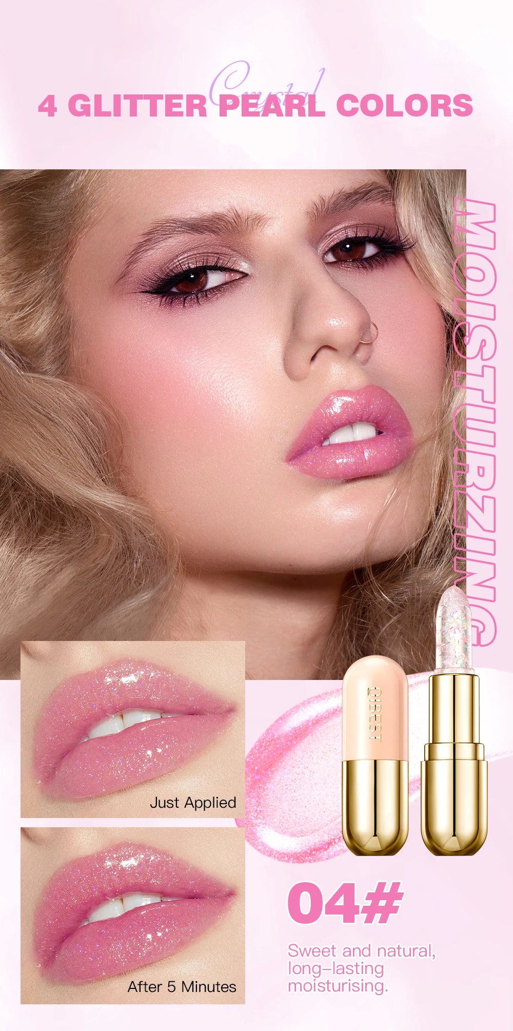 Glitter Crystal Jelly Lipstick – Color-Changing Moisturizing Lip Tint Balm