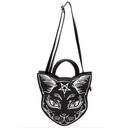 Gothic Pentacle Cat Shoulder Bag – Punk Rock Women’s Black Handbag