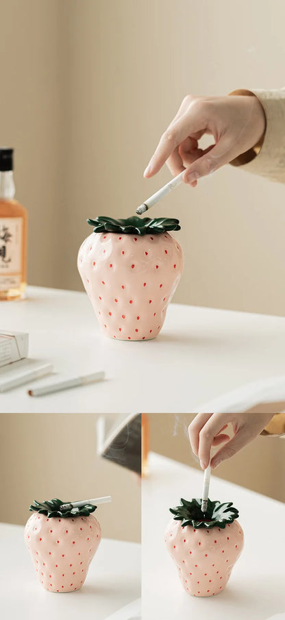 Strawberry Ceramic Storage AshTray with Lid