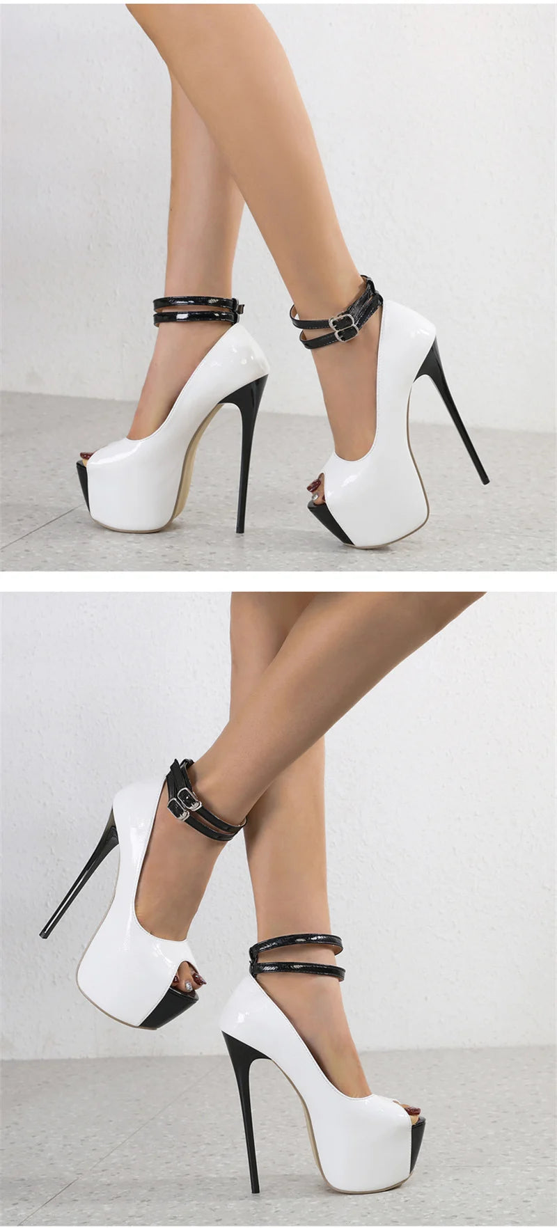 Double Buckle Platform Peep Toe High Heels