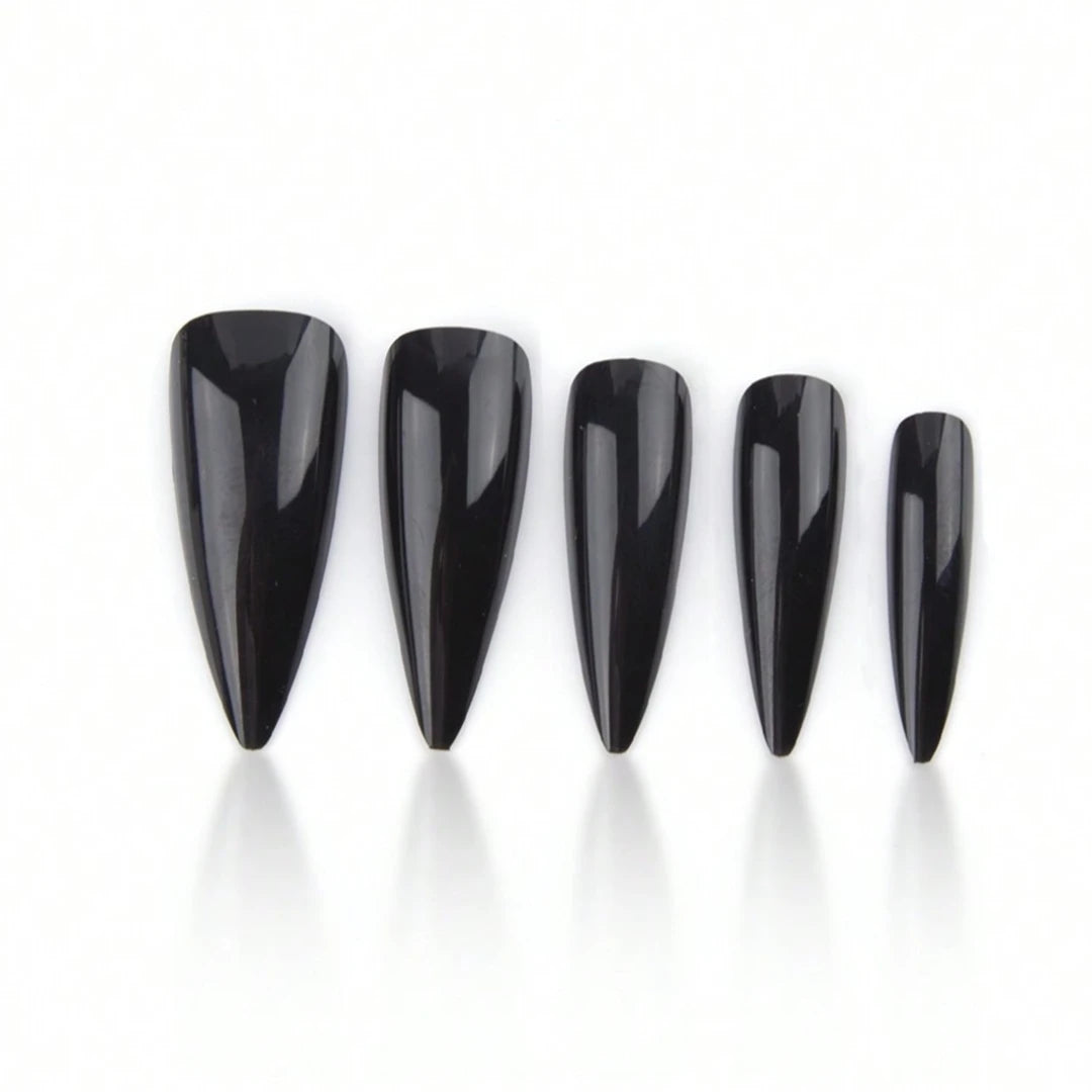 Extra Long Black Stiletto Press-On Nails – 24pc Modern French Style Set 🖤✨