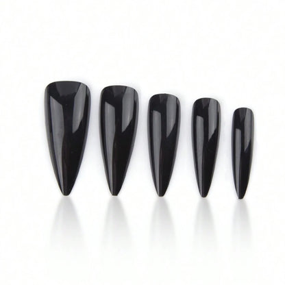 Extra Long Black Stiletto Press-On Nails – 24pc Modern French Style Set 🖤✨