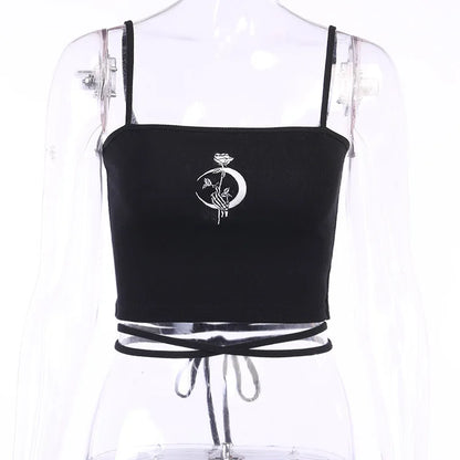 Gothic Print Suspender Crop Tank Top