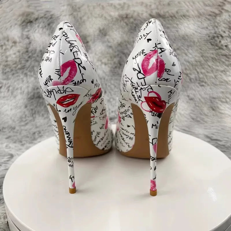Graffiti Print Pointed Toe Stiletto Heels