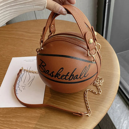PU Basketball Women’s Shoulder Bag – Fun Pink Sports-Inspired Chain Messenger Bag