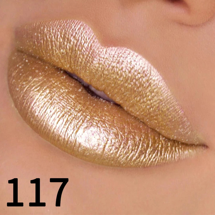 19-Color Glitter Lipstick Collection – Hydrating, Sparkling Metallic Lip Tints
