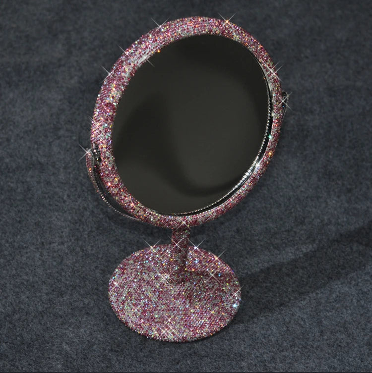 High-End Rhinestone Makeup Mirror – Rotatable Round Vanity Design