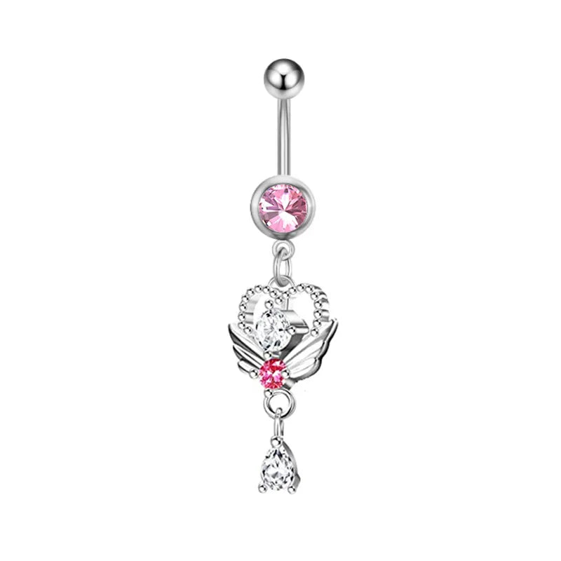 Heart-Shaped Navel Ring – Water Drop Belly Button Piercing Jewelry (14G)