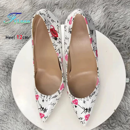 Graffiti Print Pointed Toe Stiletto Heels